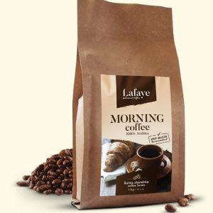 MORNING COFFEE 1KG 24,99 ZŁ Mieszanka 3 wyrazistych odmian ziaren Arabiki, przeznaczona dla osób traktujących kawę jako niezbędny element podtrzymania aktywności umysłu.