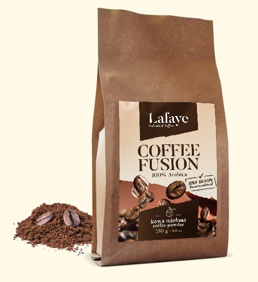 COFFEE FUSION KAWA MIELONA 250G 27,99 ZŁ Coffee Fusion jest mieszanką ziaren Arabiki o niezwykle bogatym i wielowymiarowym bukiecie. To perfekcyjnie skomponowana, wyrazista mieszanka, przeznaczona dla tych, którzy chcą coś więcej od kawy… Zmysłowa, aromatyczna, odprężająca….